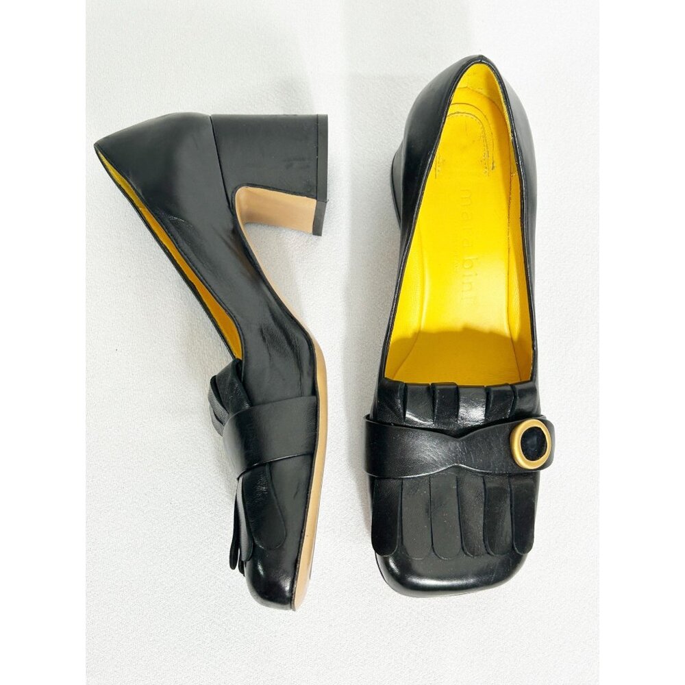 Mara Bini Italian Black Leather Kiltie Block Heel Loafer - Sz EU 40 (Sz 9.5)